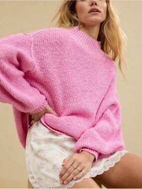 Cozy aerie Oversized Pink Knit Sweater for Women